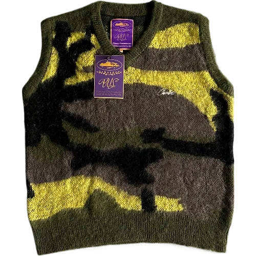 corteiz gilet Mohair Knit Green Yellow Brown Camo